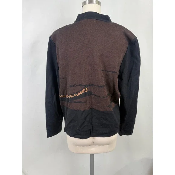 Vintage Marie Grey Large Cheetah Shoulder Pad Sweater Bold Print Max Statement - Picture 4 of 9